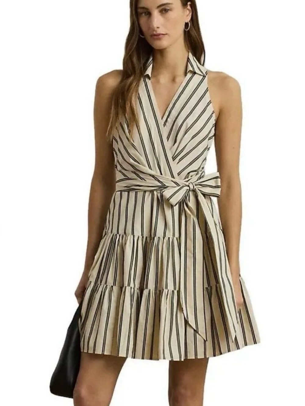 Lauren Ralph Lauren Striped Cotton Sleeveless Surplice Dress $185